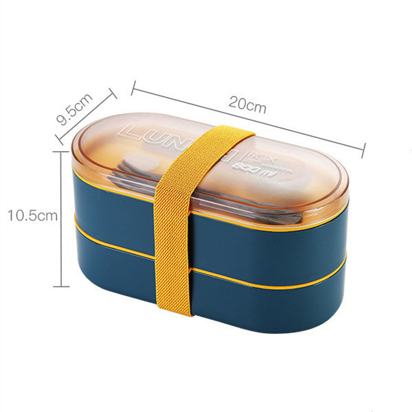 New Double Layer Healthy Material Lunch Box With Fork And Spoon Microwave Bento Boxes Dinnerware Set Food Storage Container