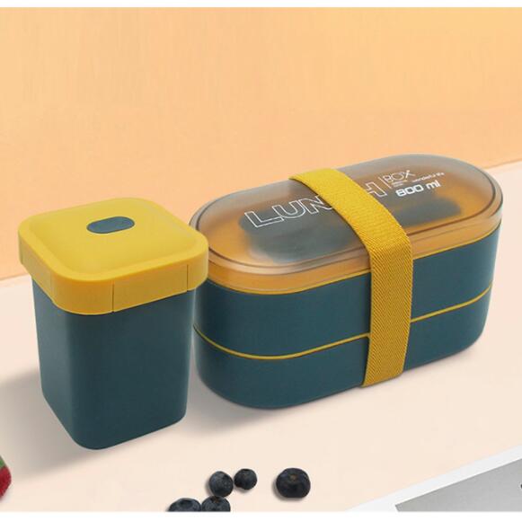 New Double Layer Healthy Material Lunch Box With Fork And Spoon Microwave Bento Boxes Dinnerware Set Food Storage Container