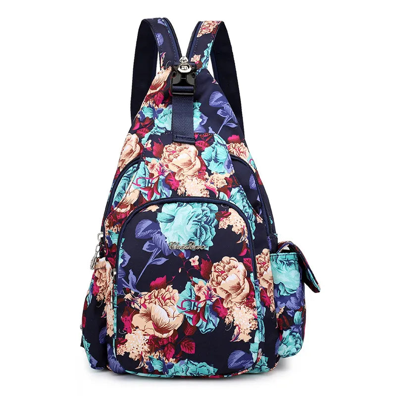New Fashion Floral Printing Flower Shoulder Bag Crossbody Bags Chest Bags Carteiras De Cintura Multifunctional Women&#39;S Backpack