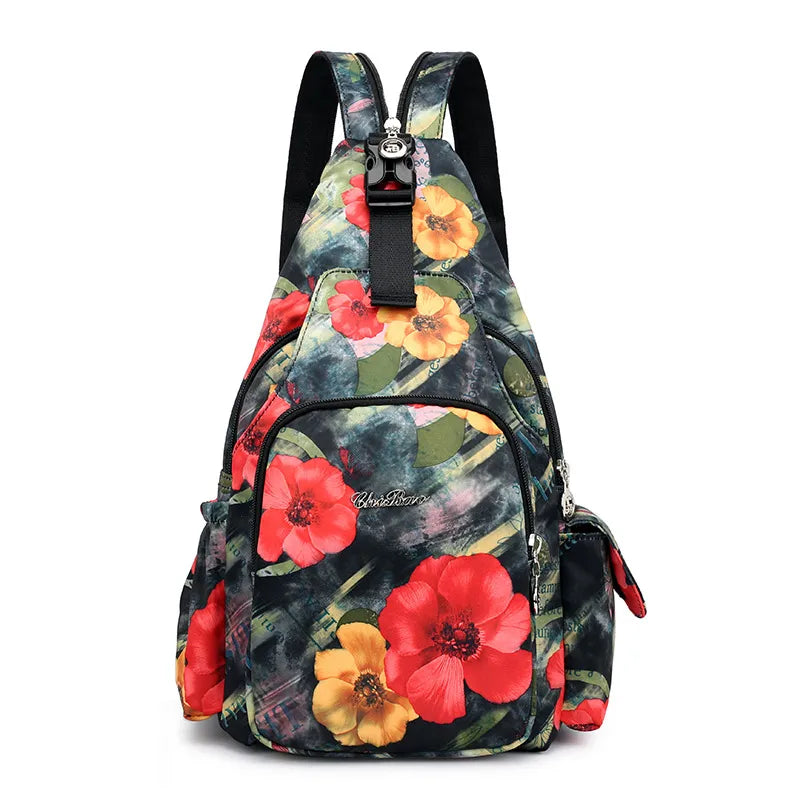 New Fashion Floral Printing Flower Shoulder Bag Crossbody Bags Chest Bags Carteiras De Cintura Multifunctional Women&#39;S Backpack