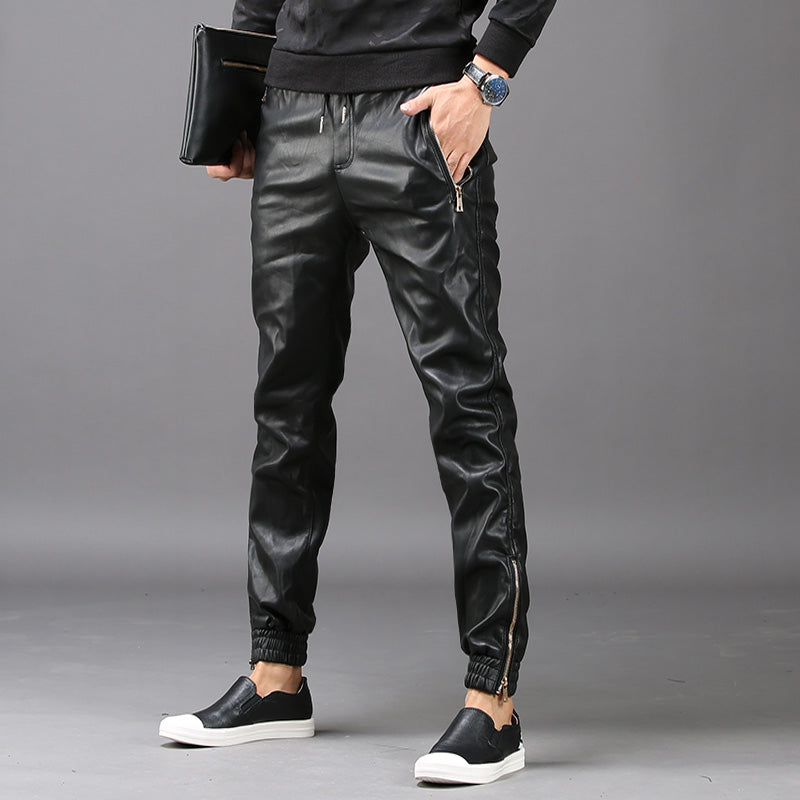 New Fashion Mens Hip Hop Harem Pants Faux Leather Long Pants Male Trousers Pockets Elastic Waist Pantalon Hombre Plus Size