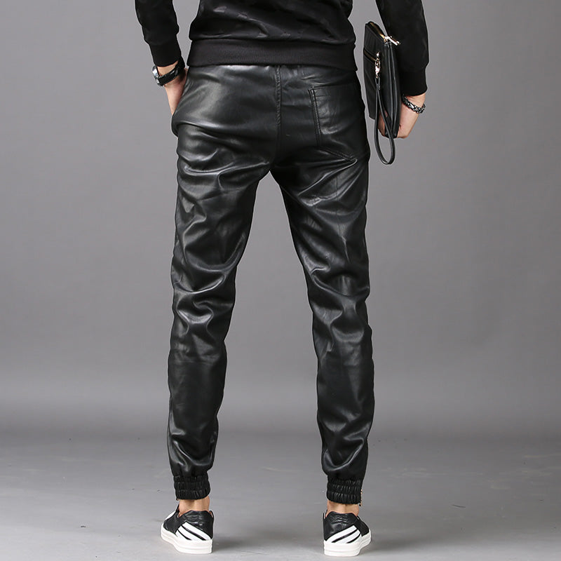 New Fashion Mens Hip Hop Harem Pants Faux Leather Long Pants Male Trousers Pockets Elastic Waist Pantalon Hombre Plus Size