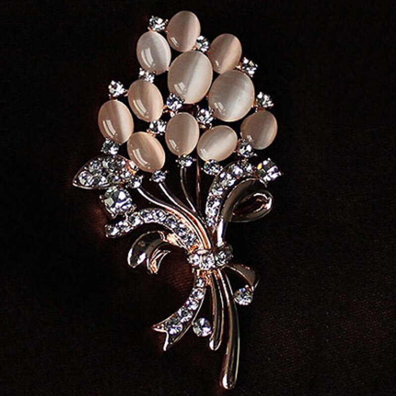 New Opal Crystal Brooches For Women Vintage Fashion Female Jewelry Gold Opal Flower Brooch Broches Pins Mujer