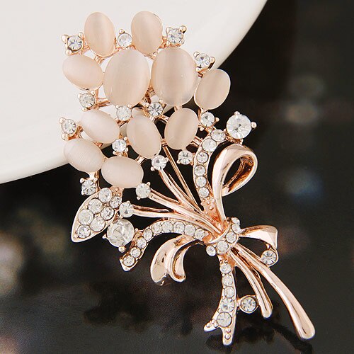 New Opal Crystal Brooches For Women Vintage Fashion Female Jewelry Gold Opal Flower Brooch Broches Pins Mujer
