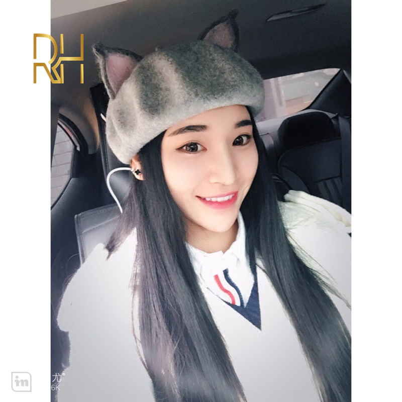 New Retro Women'S Cute Fox Ear Woolen Beret Caps Real Wool Casual Warm Painter Hat Handmade Nick Cat Ear Beret Hat Hot Gift Rh