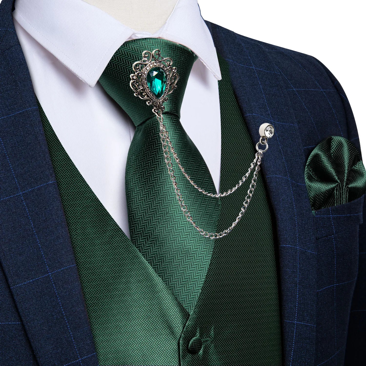 New Teal Green Paisley 100% Silk Formal Dress Vest Men&#39;S Suit Vest Waistcoat Tie Brooch Pocket Square Set For Tuxedo Dibangu