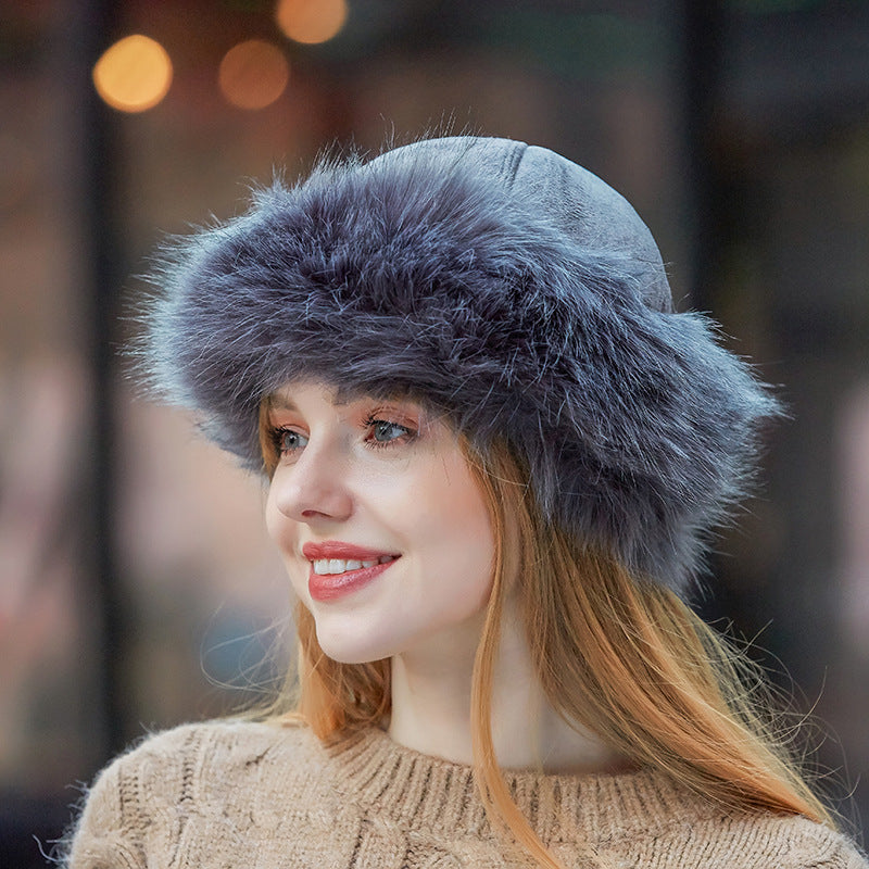 New Thick Warm Russian Hat Ladies Suede Bomber Hat Windproof Women Fur Hat Female Mongolia Cap Women Fox Fur Skullies Beanies