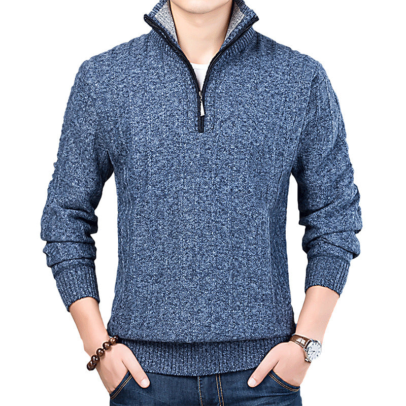 New Winter Men'S Sweater Casual Pullover Mens Warm Sweaters Man Slim Stand Collar Knitted Pullovers Male Coats Half Zip Sweater