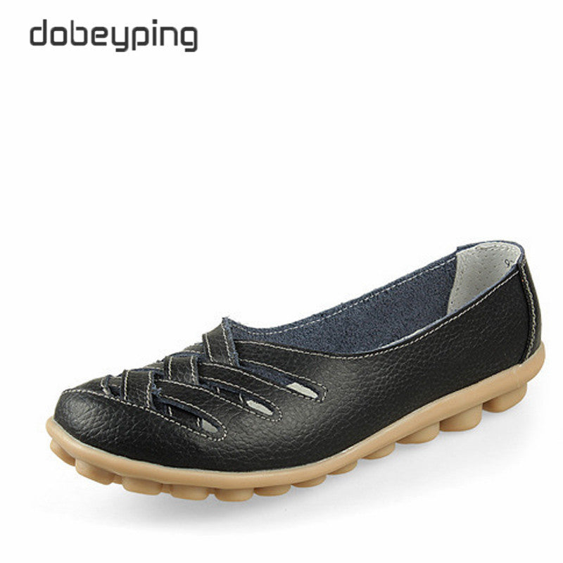 New Women'S Casual Shoes Genuine Leather Woman Loafers Slip On Female Flats Leisure Ladies Driving Shoe Solid Mother Boat Shoes