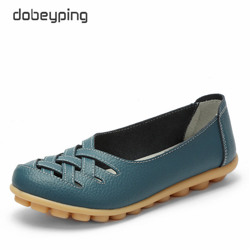 New Women'S Casual Shoes Genuine Leather Woman Loafers Slip On Female Flats Leisure Ladies Driving Shoe Solid Mother Boat Shoes