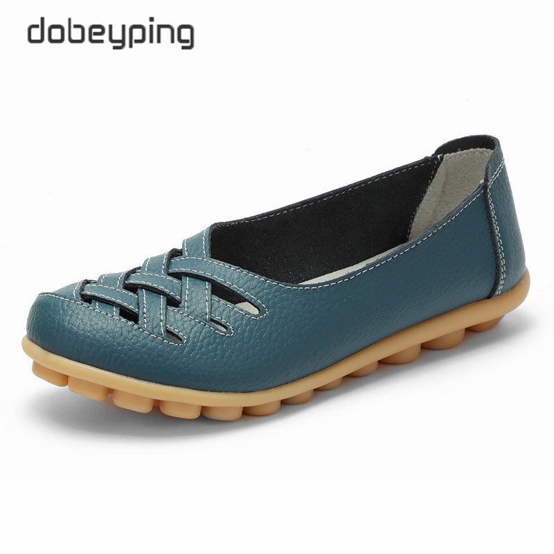 New Women'S Casual Shoes Genuine Leather Woman Loafers Slip On Female Flats Leisure Ladies Driving Shoe Solid Mother Boat Shoes