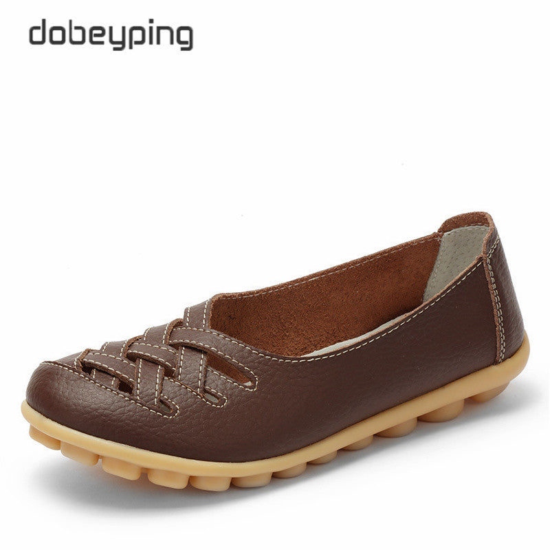 New Women'S Casual Shoes Genuine Leather Woman Loafers Slip On Female Flats Leisure Ladies Driving Shoe Solid Mother Boat Shoes