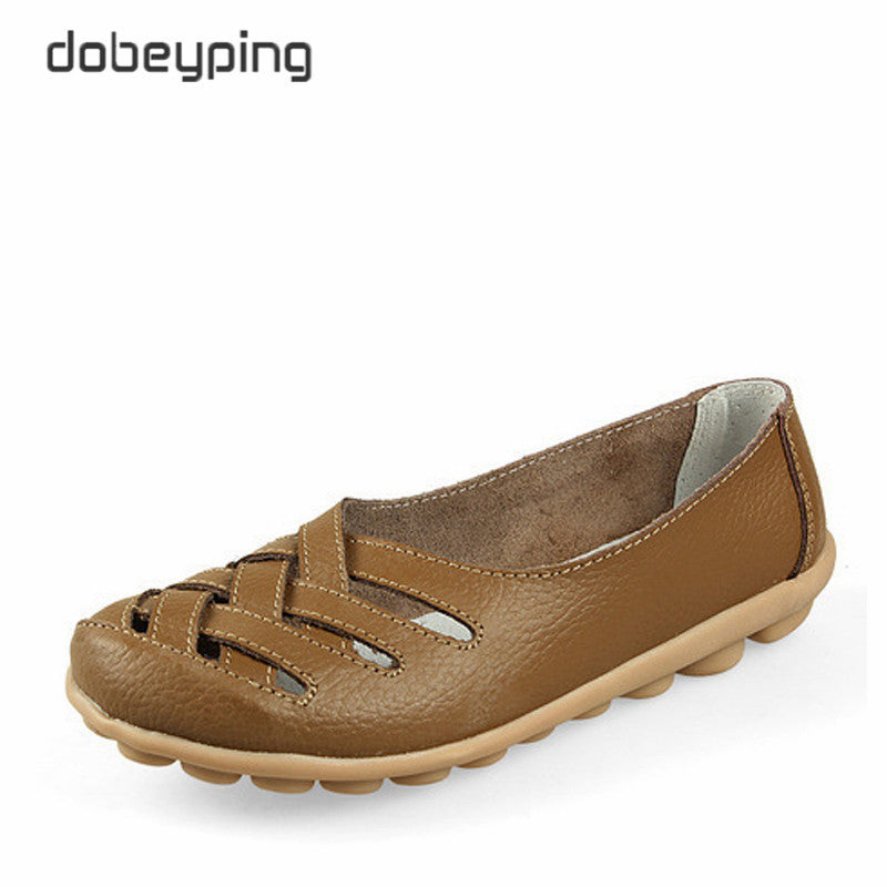 New Women'S Casual Shoes Genuine Leather Woman Loafers Slip On Female Flats Leisure Ladies Driving Shoe Solid Mother Boat Shoes