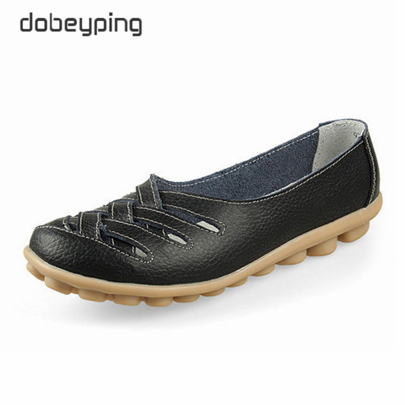 New Women'S Casual Shoes Genuine Leather Woman Loafers Slip On Female Flats Leisure Ladies Driving Shoe Solid Mother Boat Shoes