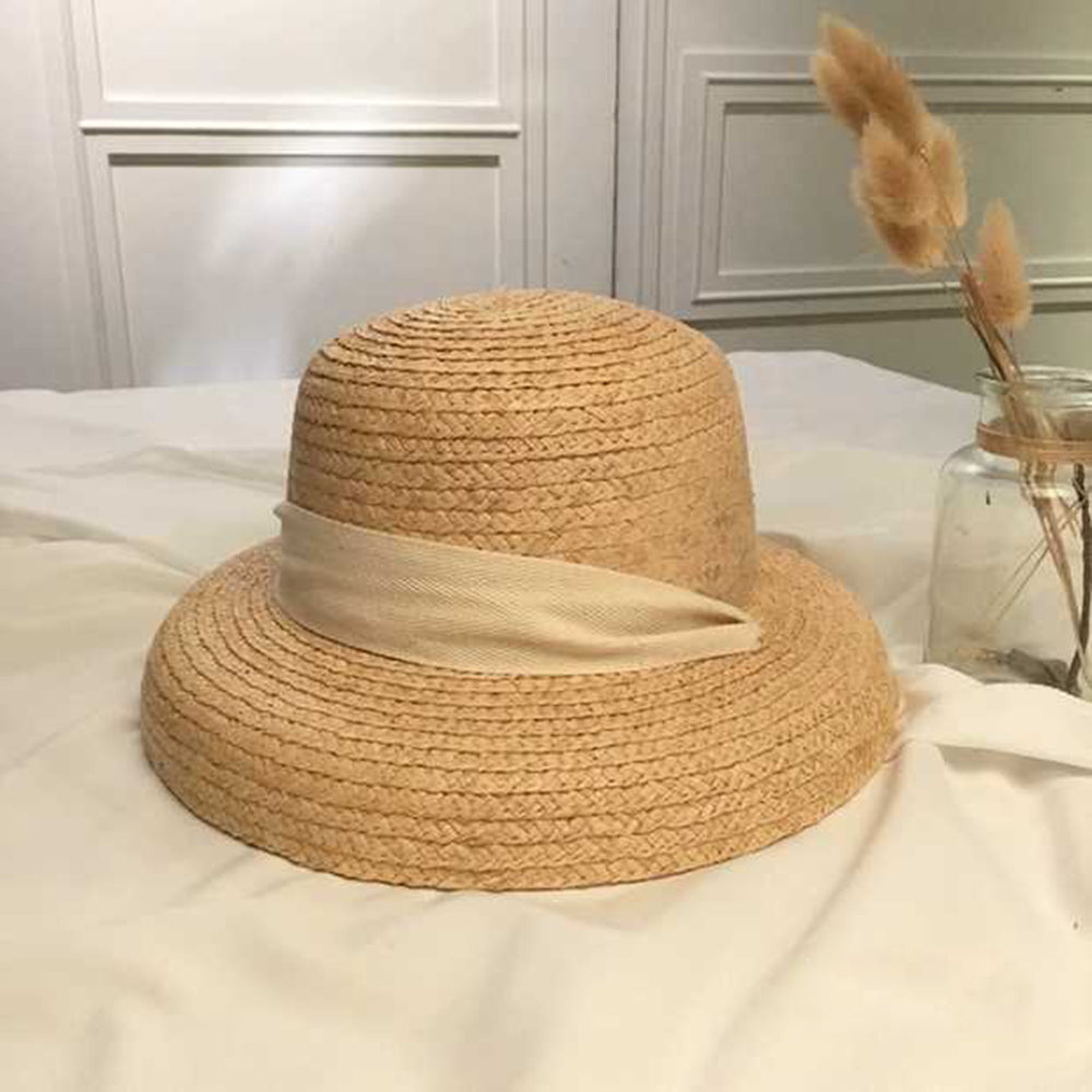New Fashion Women' Summer Sun Hat Handmade Raffia Cap Visor Ribbon Hat Wide Side Travel Vacation Beach Hat Elegant Lady Seaside