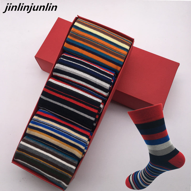 New Men'S Stockings Fashion Color Striped Men'S Socks Autumn And Winter Cotton Socks Wholesale