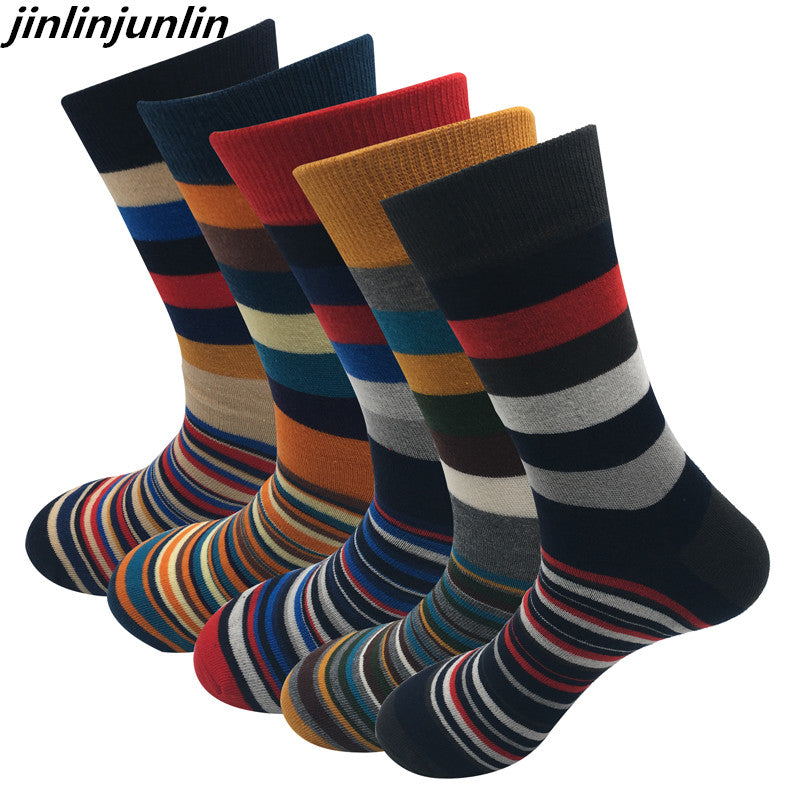New Men'S Stockings Fashion Color Striped Men'S Socks Autumn And Winter Cotton Socks Wholesale