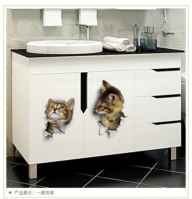 Newest Home Decor Cats 3D Wall Stickers Hole View Toilet Sticker Cat Home Decoration Pvc Wall Decals Removable Art Wallpapers