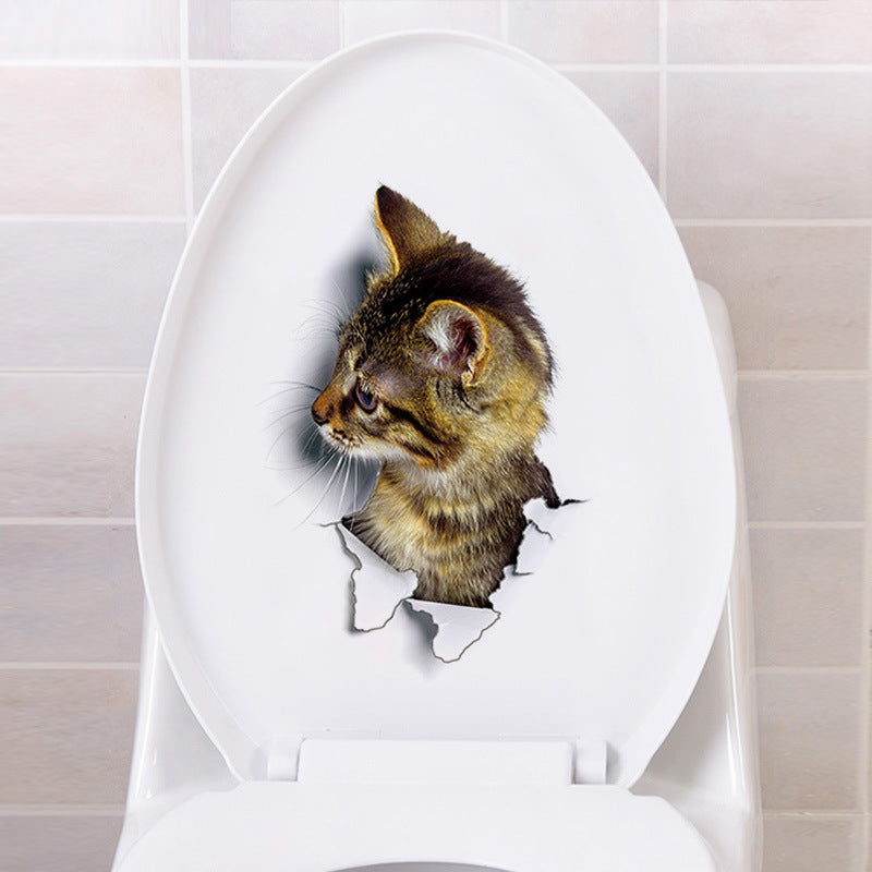Newest Home Decor Cats 3D Wall Stickers Hole View Toilet Sticker Cat Home Decoration Pvc Wall Decals Removable Art Wallpapers