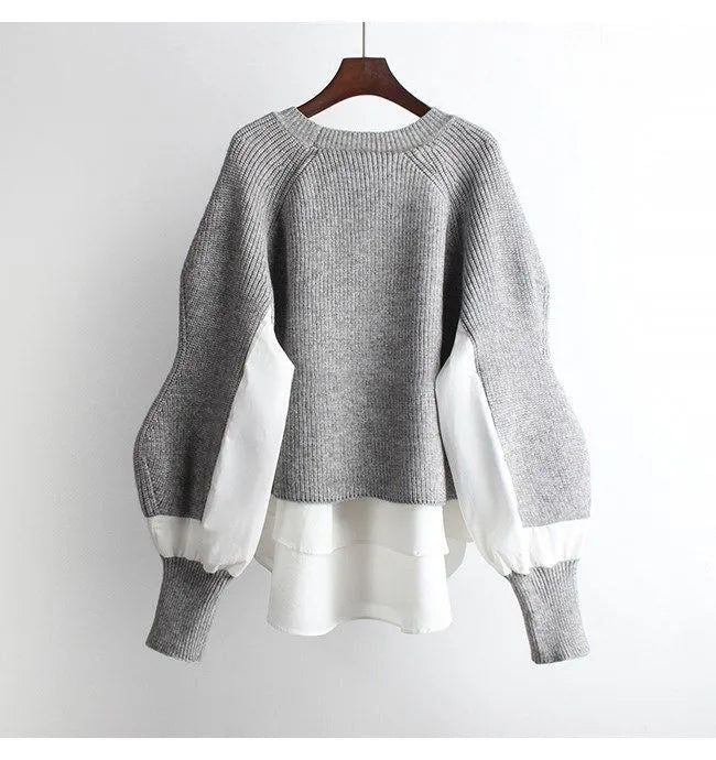Nomikuma 2023 Autumn Winter Knitted Women Pullover Sweater Causal Patchwork Long Sleeve O-Neck Pull Femme Korean Jumpers 6B728