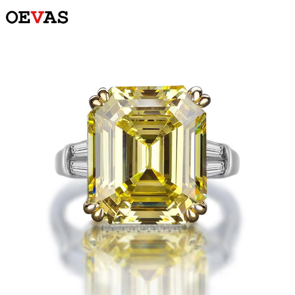 Oevas 100% S925 Sterling Silver Luxury Square Pink Yellow White High Carbon Diamond Wedding Rings For Women Party Fine Jewelry