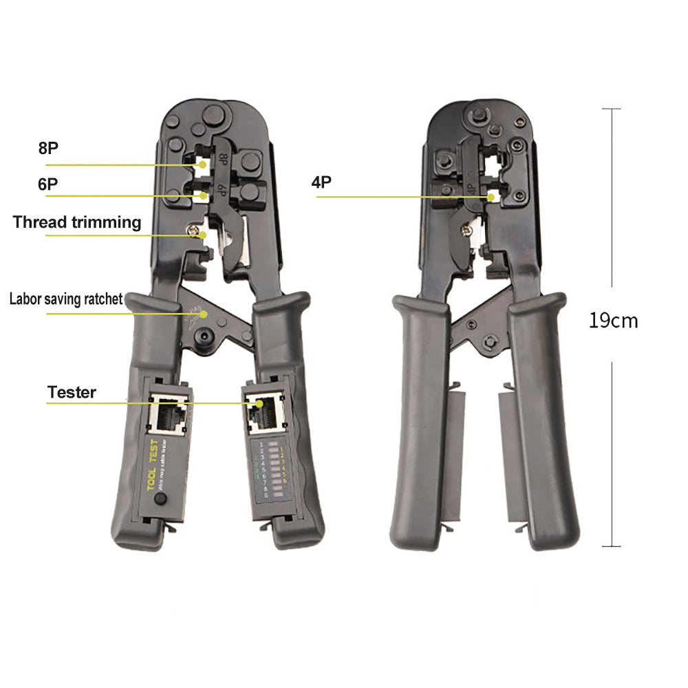 Oullx Multifunctional Rj45 Network Cable Crimper 8P6P4P Three-Purpose Tester Ratchet Tool Squeeze Crimping Wire Network Pliers
