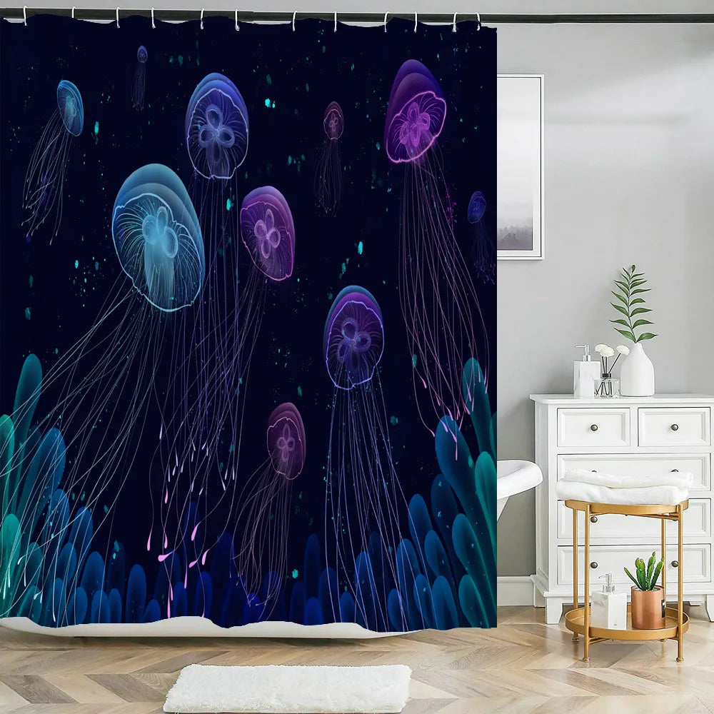 Octopus Seas Shower Curtains Bath Curtain 180*180Cm Waterproof Bathroom Home Decor Washable Fabric Bathroom Screen With 12 Hooks