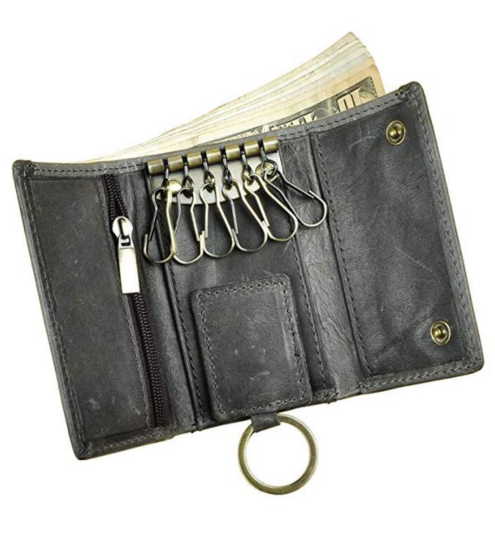 Original Leather Men Fashion Multifunction Coin Wallet Car Remote Case Key Ring Case Holder Chain Designer Key Package Bag 230-C