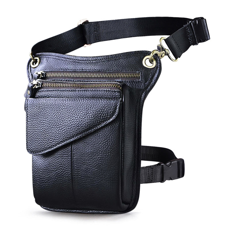 Original Leather Men Brown Casual Fashion Small Shoulder Messenger Bag Designer Travel Belt Waist Pack Drop Leg Bag Male 211-3-D