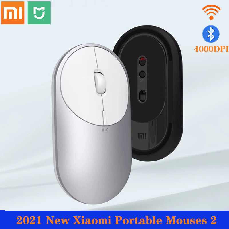 Original Xiaomi Mi Portable Mouse 2 Optical Wireless Bluetooth 4.2 Rf 2.4Ghz 4000Dpi Adjustable Dual Mode Connect For Laptop Pc