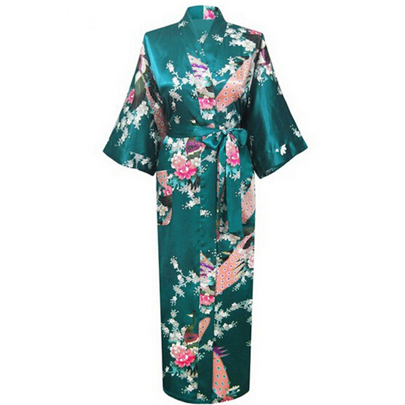 Oversize 3Xl New Drak Green Wedding Bride Bridesmaid Robe Satin Rayon Bathrobe Nightgown For Women Kimono Sleepwear Flower