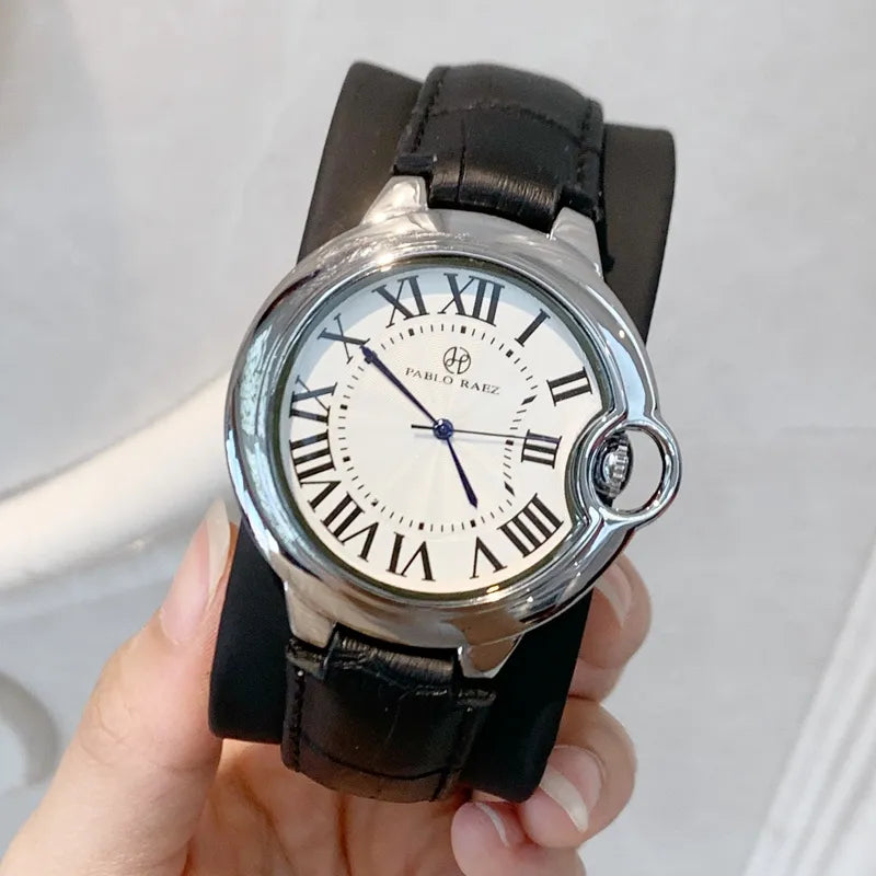 Pablo Raez Classic Design Leisure Men Women Watch Luxury Leather Blue Quartz Lovers Wristwatch Top Relogies Fashion Dress Clock