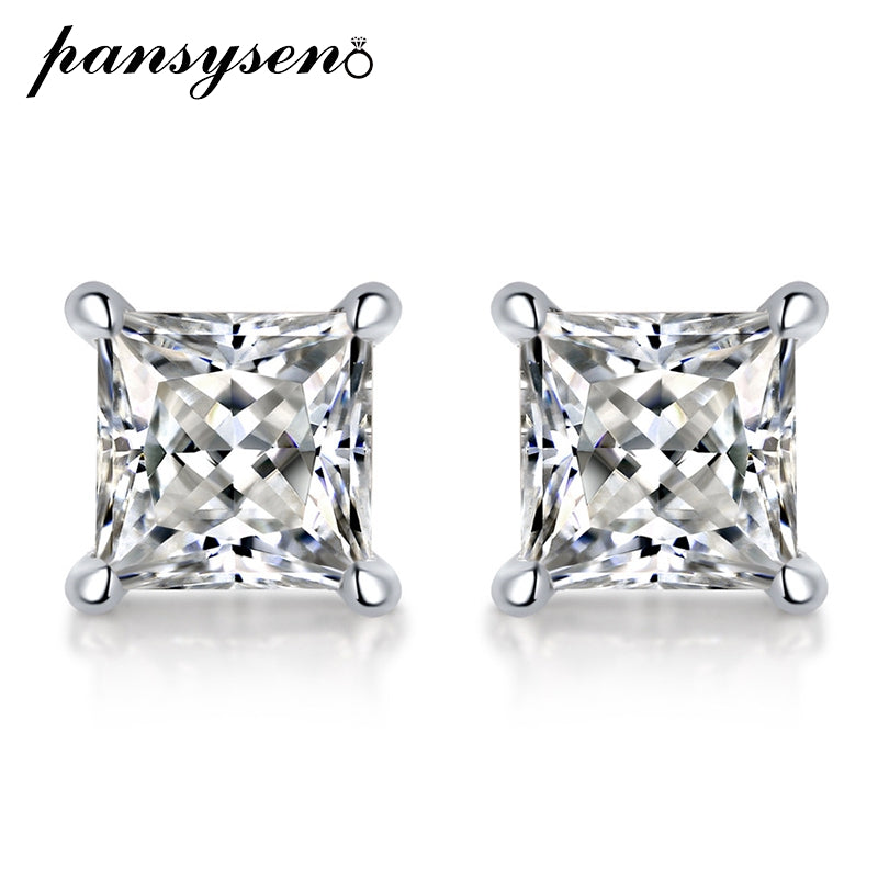 Pansysen Classic 0.5Ct Real Moissanite Wedding Engagement Stud Earrings For Women Solid 925 Sterling Silver Fine Jewelry Gifts
