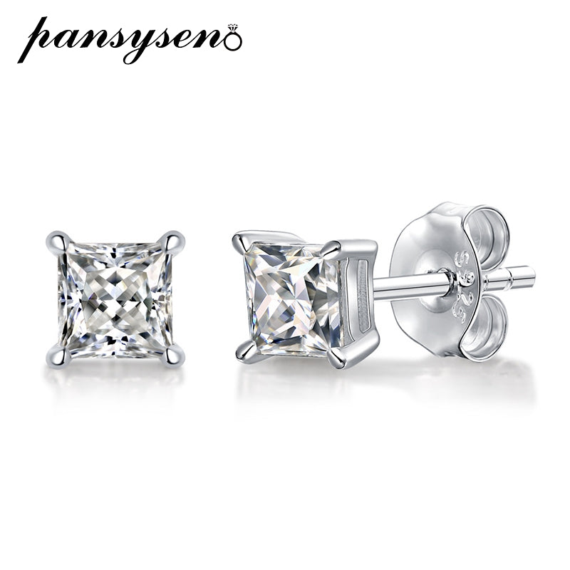 Pansysen Classic 0.5Ct Real Moissanite Wedding Engagement Stud Earrings For Women Solid 925 Sterling Silver Fine Jewelry Gifts