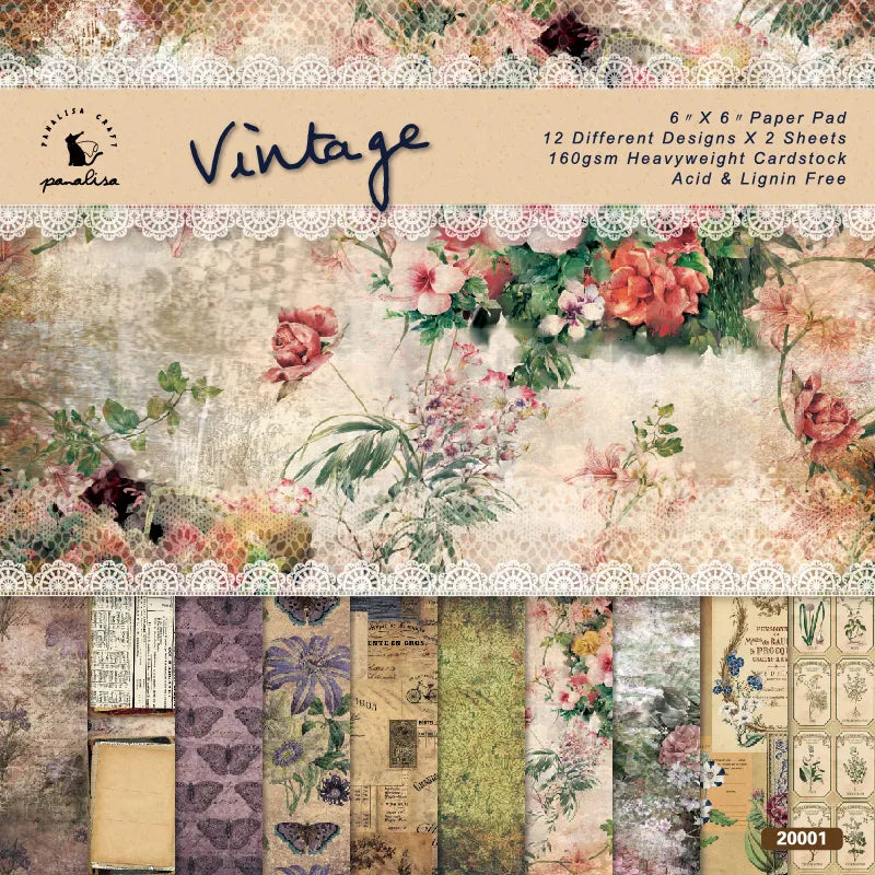 Panalisacraft 24 Sheets 6"X6" Vintage Patterned Paper Pad Scrapbooking Paper Pack Handmade Craft Paper Craft Background Pad Card