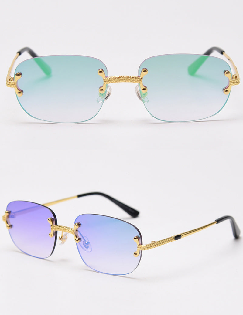 Peekaboo Blue Frameless Retro Sunglasses Mirror Women 2021 Uv400 High Quality Square Frame Male Sun Glasses Rimless Men Green