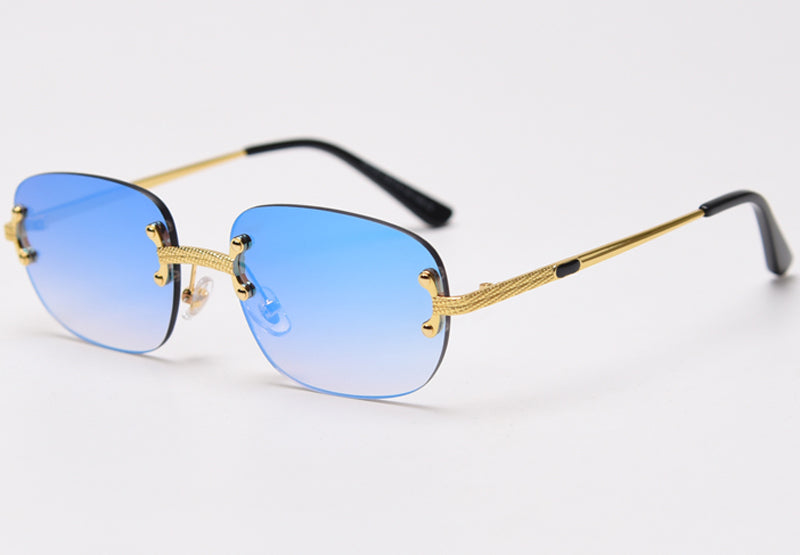 Peekaboo Blue Frameless Retro Sunglasses Mirror Women 2021 Uv400 High Quality Square Frame Male Sun Glasses Rimless Men Green