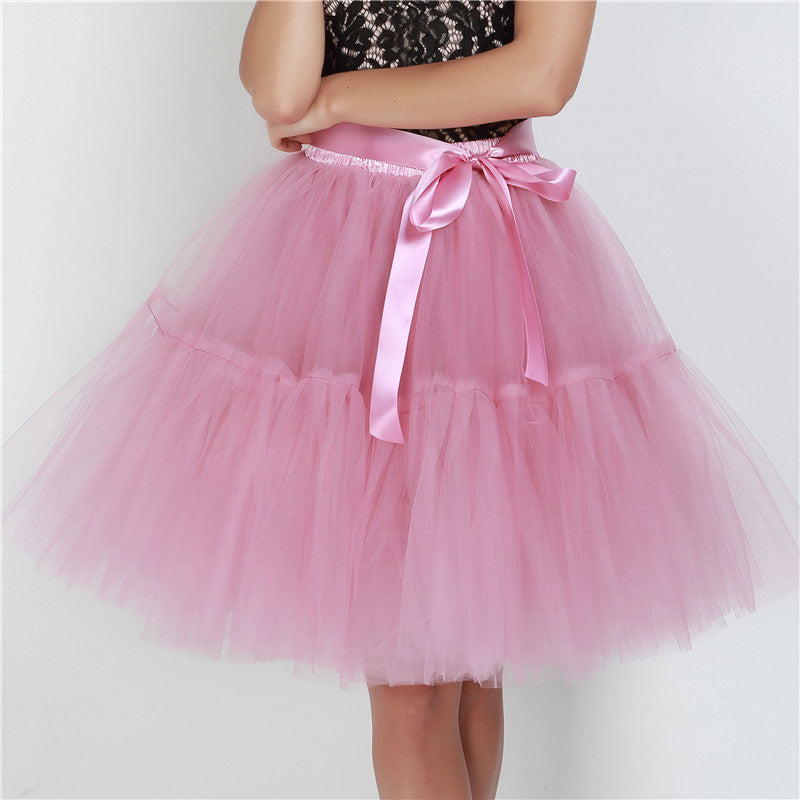 Petticoat 5 Layers 60Cm Tutu Tulle Skirt Vintage Midi Pleated Skirts Womens Lolita Bridesmaid Wedding Faldas Mujer Saias Jupe