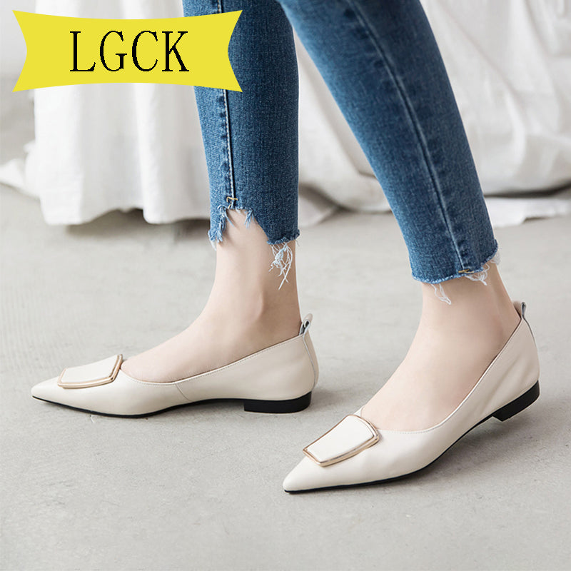 Plus Size 34-43 Women Flat Shoes Genuine Leather Luxury Fashion Lady Shoes Woman Casual Shoes Pointed Toe Slip-On Women'S Loafer