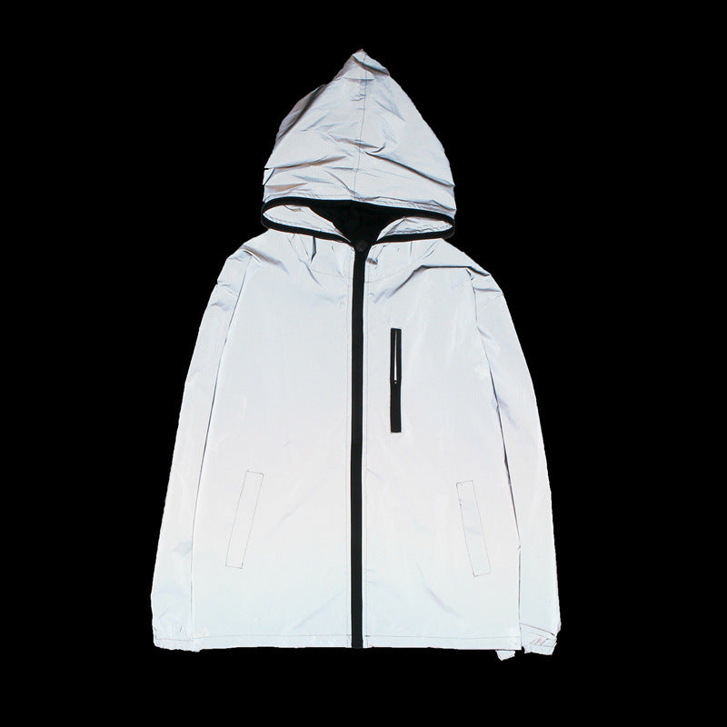 Plus Size 4Xl Men Spring Autumn Full Reflective Windbreaker Waterproof Jacket Male High Street Hip Hop Loose Hooded Coats