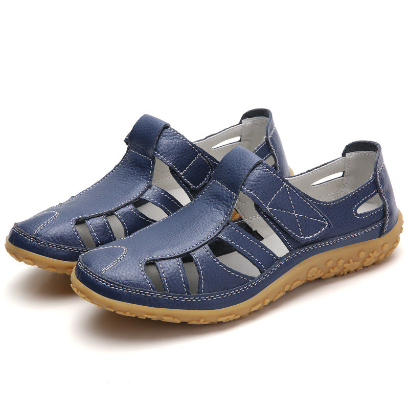 Plus Size Eu42 Women Sandals Split Leather Summer Shoes Woman Gladiator Style Sandal Soft Bottom White Female Flat Sandalias