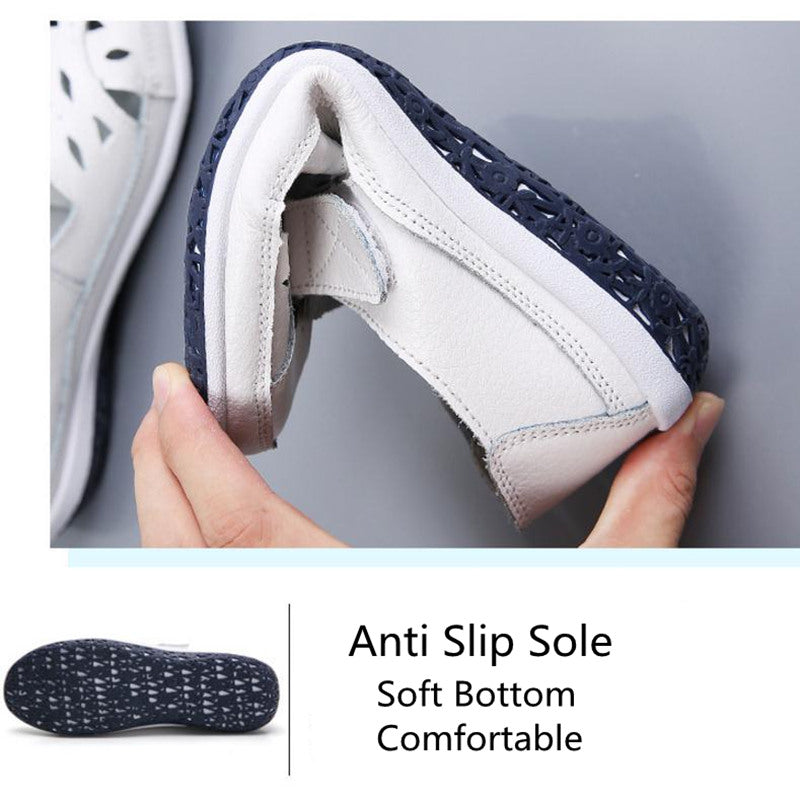 Plus Size Eu42 Women Sandals Split Leather Summer Shoes Woman Gladiator Style Sandal Soft Bottom White Female Flat Sandalias
