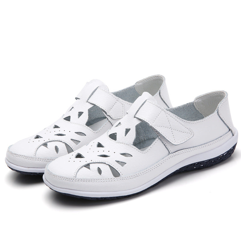 Plus Size Eu42 Women Sandals Split Leather Summer Shoes Woman Gladiator Style Sandal Soft Bottom White Female Flat Sandalias