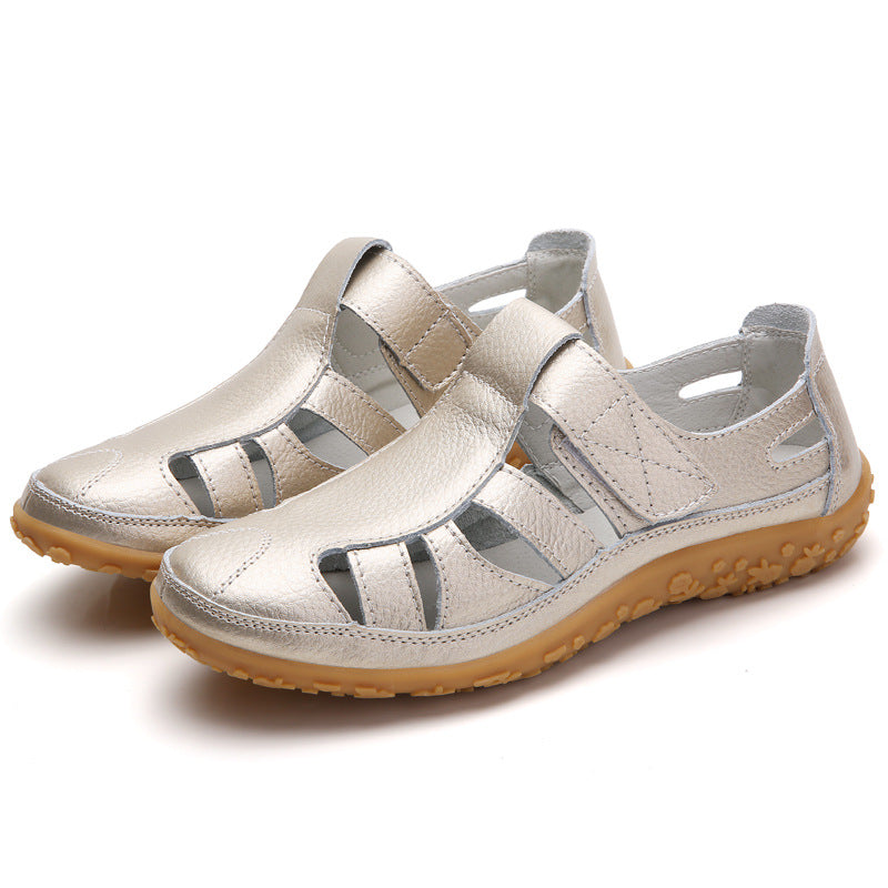Plus Size Eu42 Women Sandals Split Leather Summer Shoes Woman Gladiator Style Sandal Soft Bottom White Female Flat Sandalias