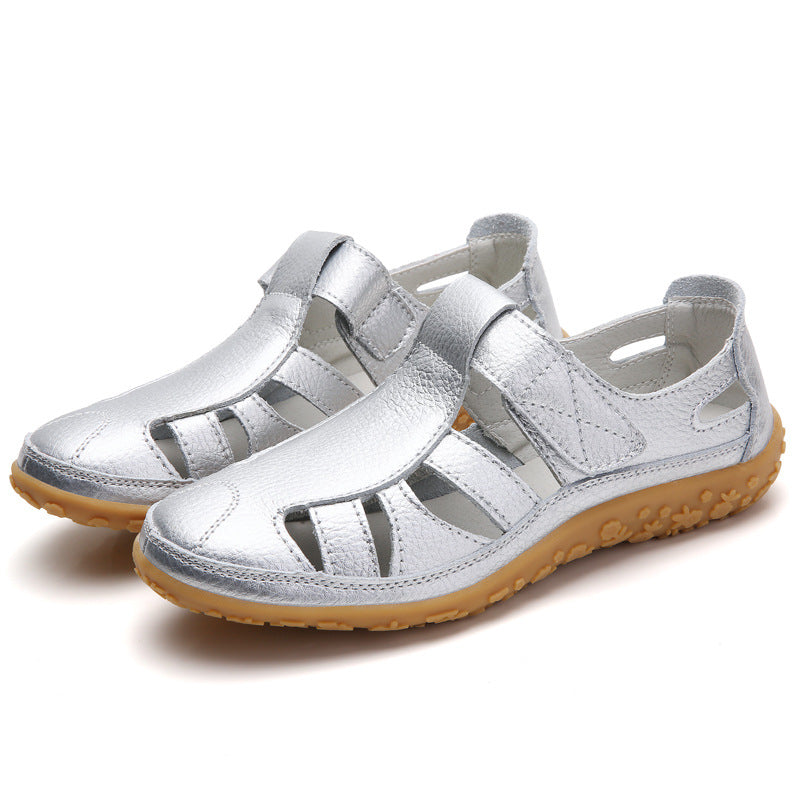 Plus Size Eu42 Women Sandals Split Leather Summer Shoes Woman Gladiator Style Sandal Soft Bottom White Female Flat Sandalias