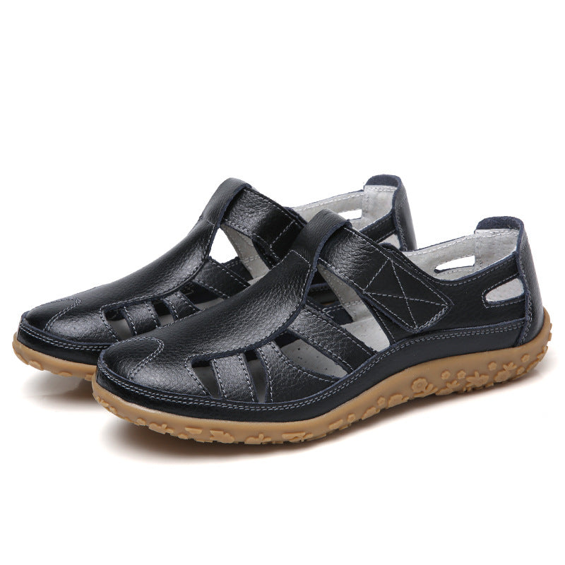Plus Size Eu42 Women Sandals Split Leather Summer Shoes Woman Gladiator Style Sandal Soft Bottom White Female Flat Sandalias