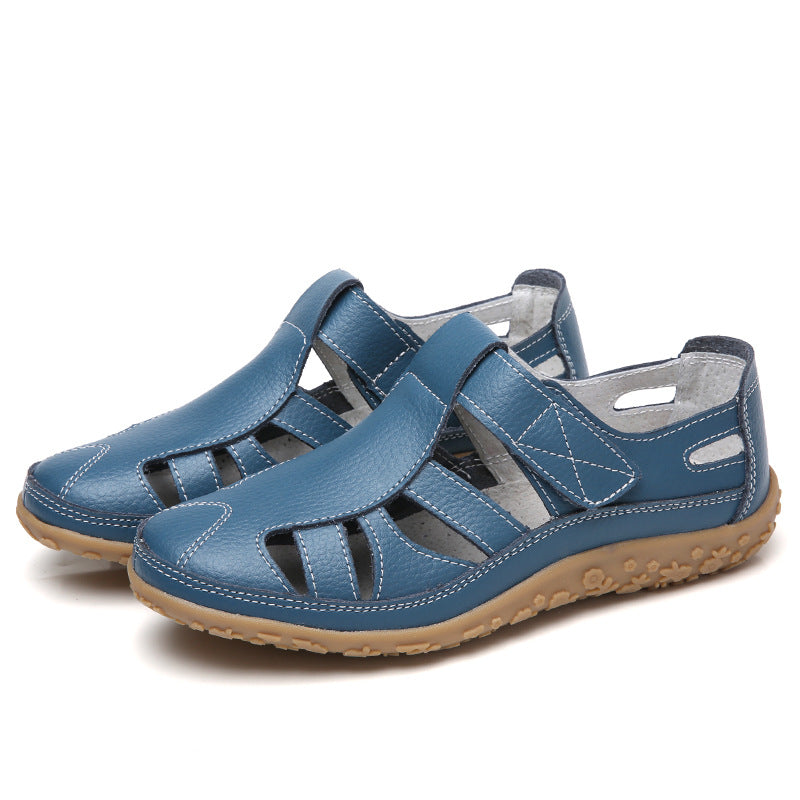 Plus Size Eu42 Women Sandals Split Leather Summer Shoes Woman Gladiator Style Sandal Soft Bottom White Female Flat Sandalias