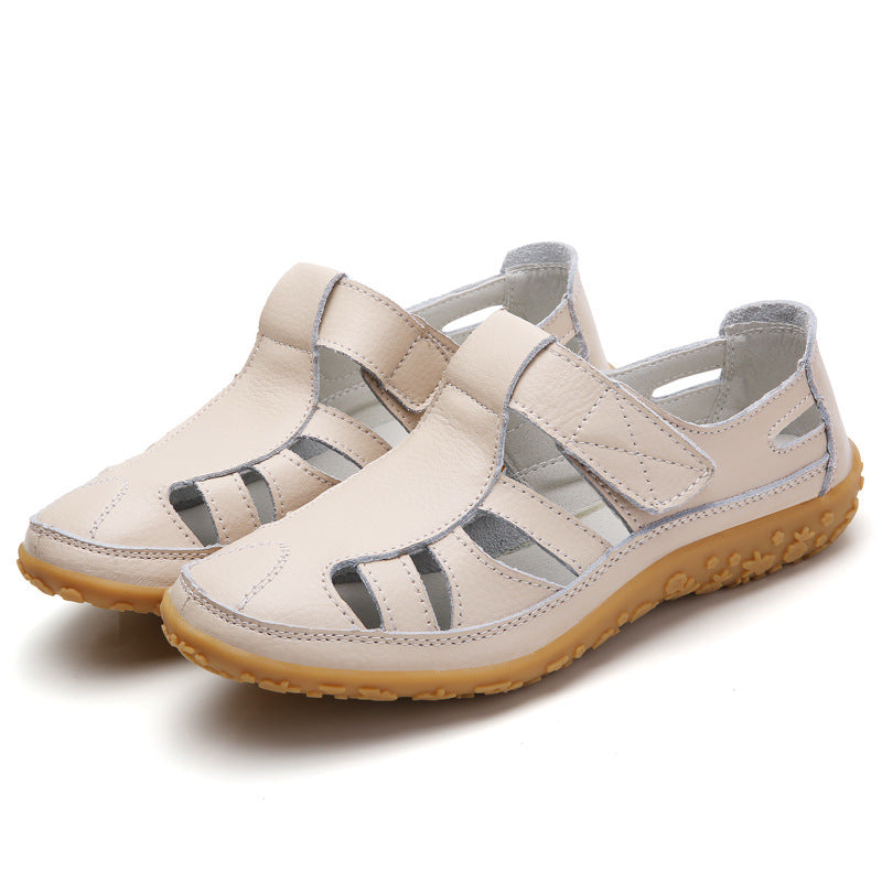 Plus Size Eu42 Women Sandals Split Leather Summer Shoes Woman Gladiator Style Sandal Soft Bottom White Female Flat Sandalias