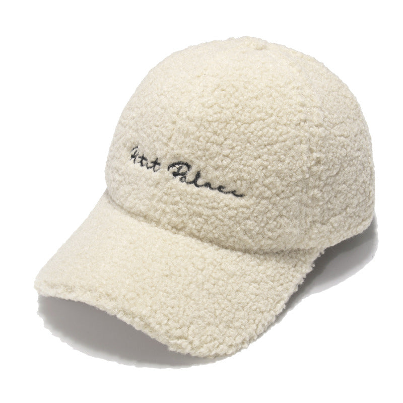 Pragmapism Lamb Fur Hats Female Autumn Winter Women Version Tide Letter Warm Cap Plush Baseball Caps Winter Baseball Cap Gorras