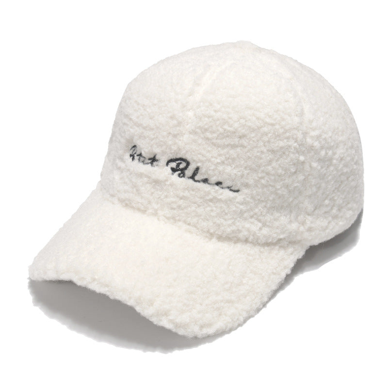 Pragmapism Lamb Fur Hats Female Autumn Winter Women Version Tide Letter Warm Cap Plush Baseball Caps Winter Baseball Cap Gorras